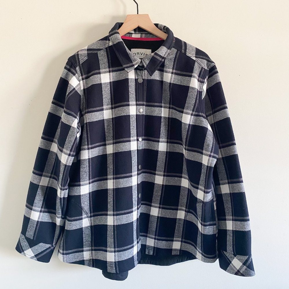 Orvis Blue Buffalo Plaid Flannel Jacket Size XXL | Snap Front Cotton Outdoor Lay